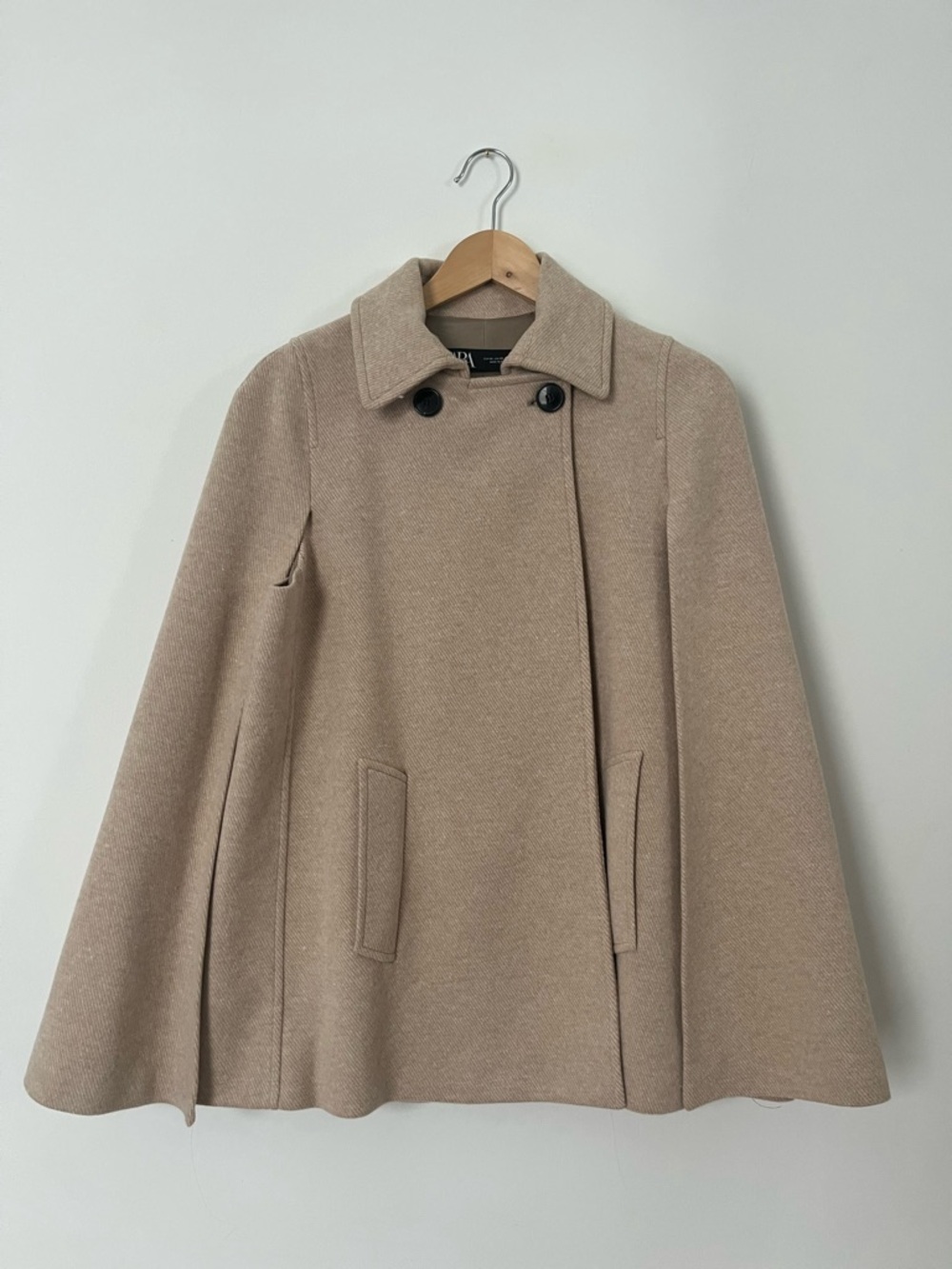 Zara Beige Double-Breasted poncho with Black Buttons